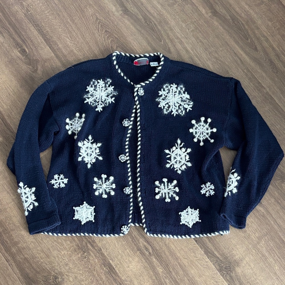 The Village Peddler Navy Snowflake Cardigan